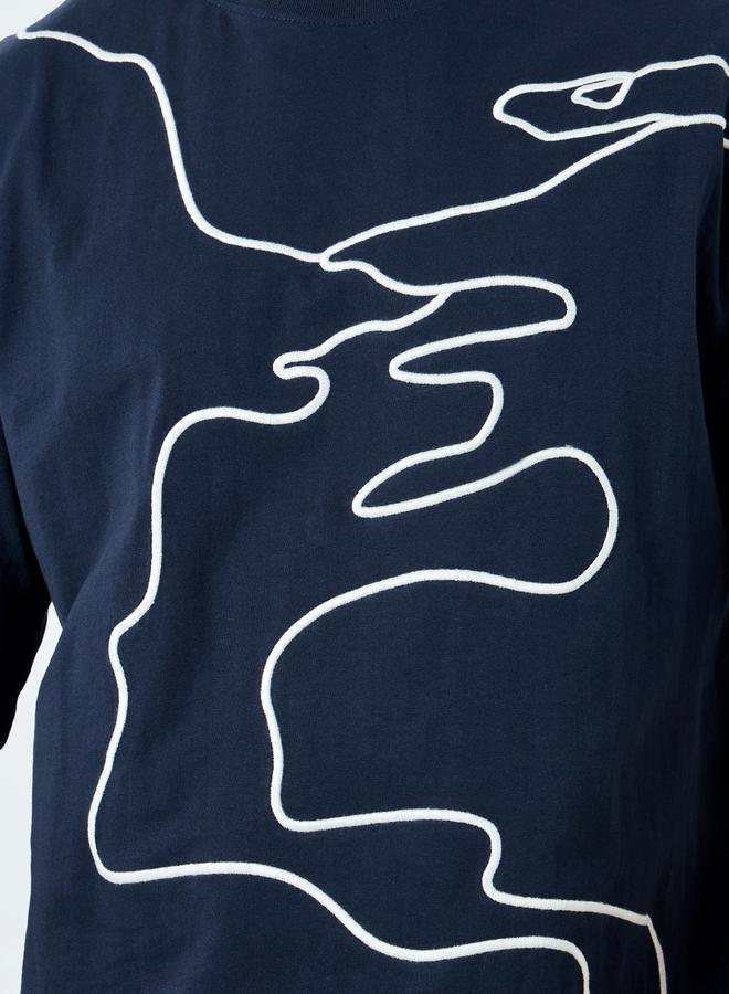 Styli Navy Blue Oversized Embroidered T-Shirt - Image 3